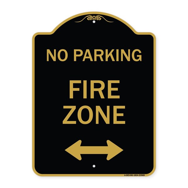 Signmission Fire Zone W/ Bidirectional Arrow, Black & Gold Aluminum Architectural Sign, 18" x 24", BG-1824-23969 A-DES-BG-1824-23969 - main